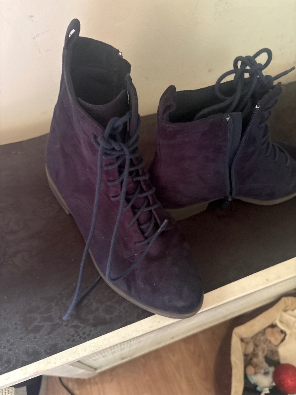 Navy Suede Tie up Boots